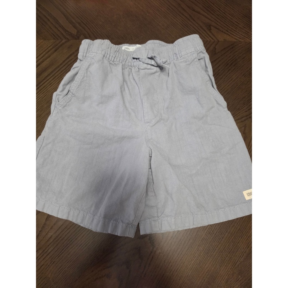 Zara Boys Blue Grey Linen Blend Drawstring Elastic Waist Shorts Size 9-10 140cm